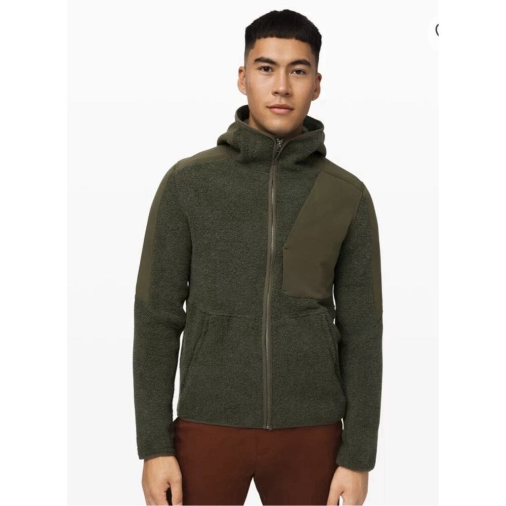 Lululemon Tundra Trek Fleece Jacket mens Large Green Zip Up Hood